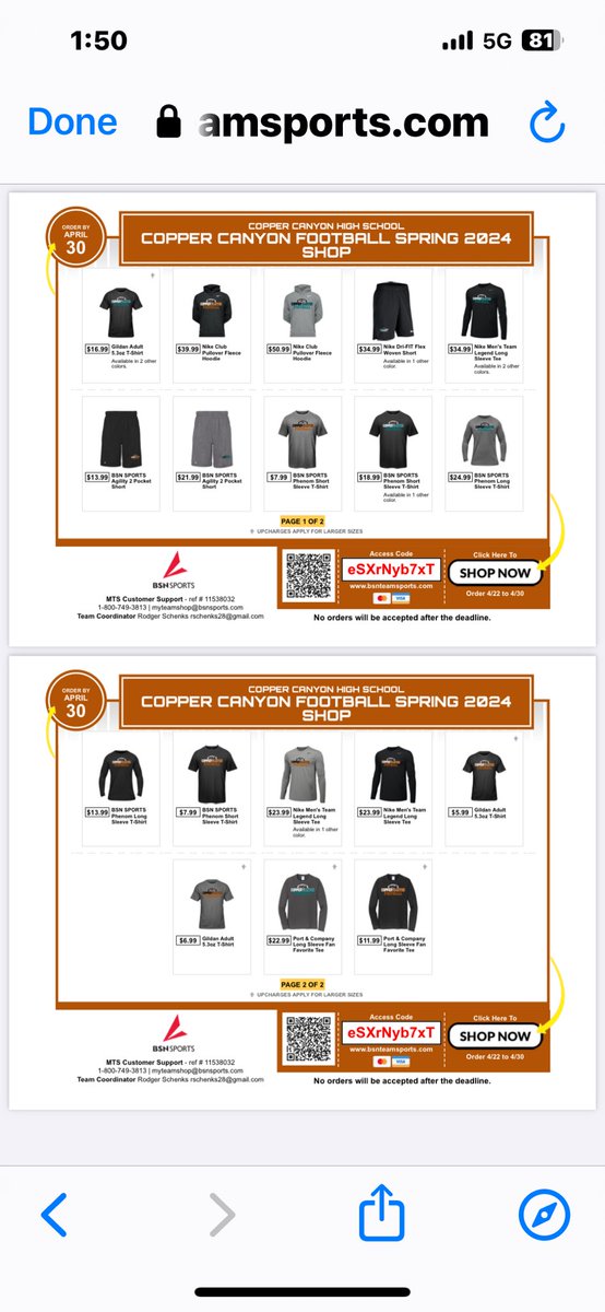 Get your team gear at the Copper Canyon Football Spring 2024 Shop My Team Shop by May 13th! bit.ly/44bNnYz
