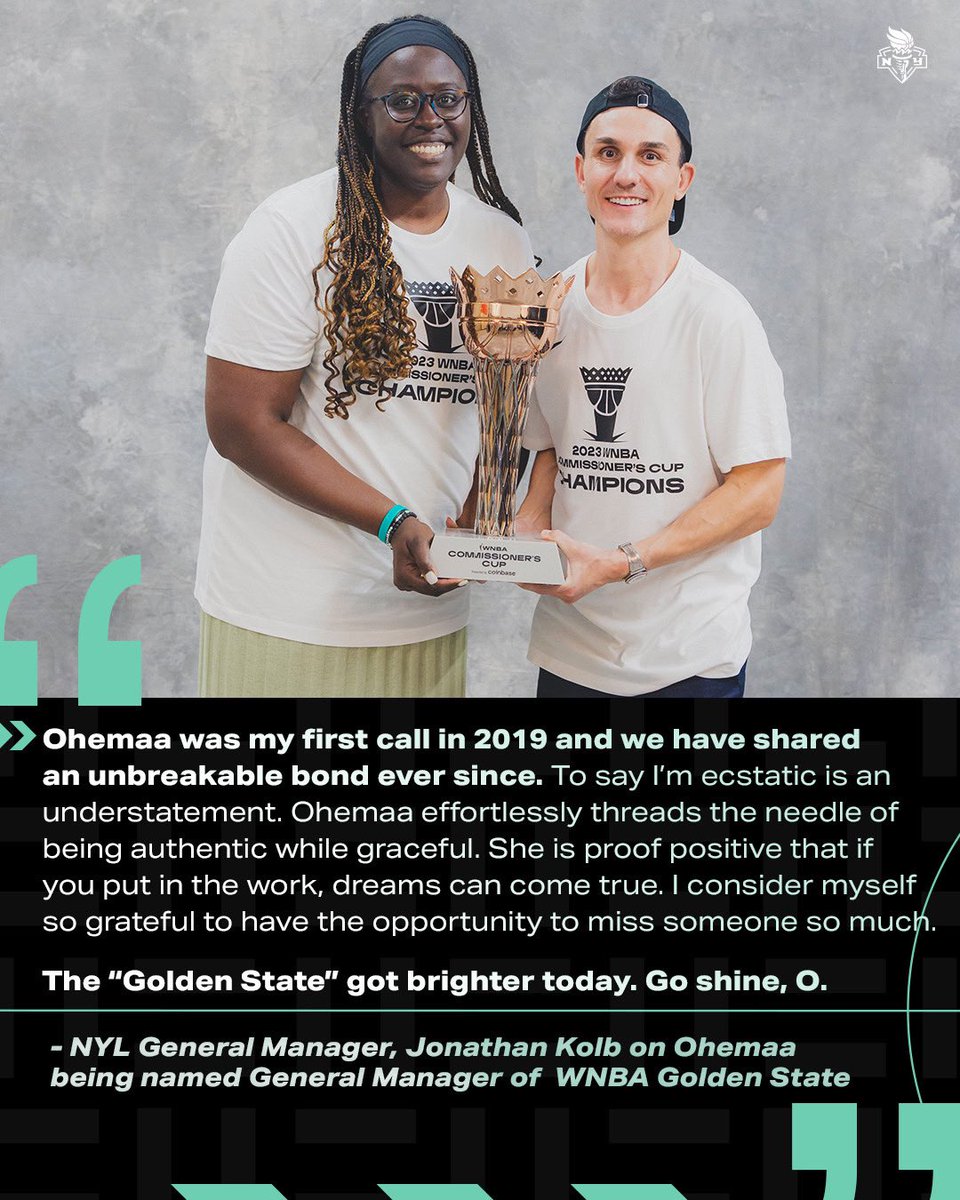 Congrats to Ohemaa Nyanin on being named General Manager of WNBA Golden State! Thank you for your unrelenting efforts over the past five seasons. Good luck in the Bay!