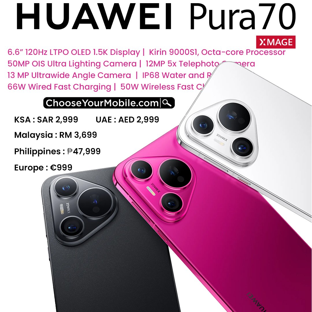 Details:
chooseyourmobile.com/huawei-pura-70…
Huawei Pura 70 Smartphone Specifications and Price List 
#HuaweiPura70 #HuaweiP70