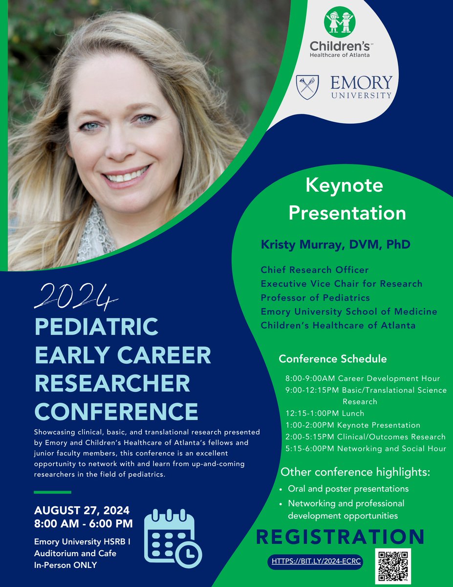 Pediatric Research Alliance (@atlpedsresearch) on Twitter photo Join us for the 6th Annual Pediatric Early Career Researcher Conference as residents, fellows, and junior faculty showcase their work! Plus, keynote presentation from <a href="/drkristymurray/">Dr. Kristy Murray</a>!
✅ Register here: bit.ly/44MeA4p
➡️ More info: bit.ly/3IDCe8S Join us for the 6th Annual Pediatric Early Career Researcher Conference as residents, fellows, and junior faculty showcase their work! Plus, keynote presentation from <a href="/drkristymurray/">Dr. Kristy Murray</a>!
✅ Register here: bit.ly/44MeA4p
➡️ More info: bit.ly/3IDCe8S