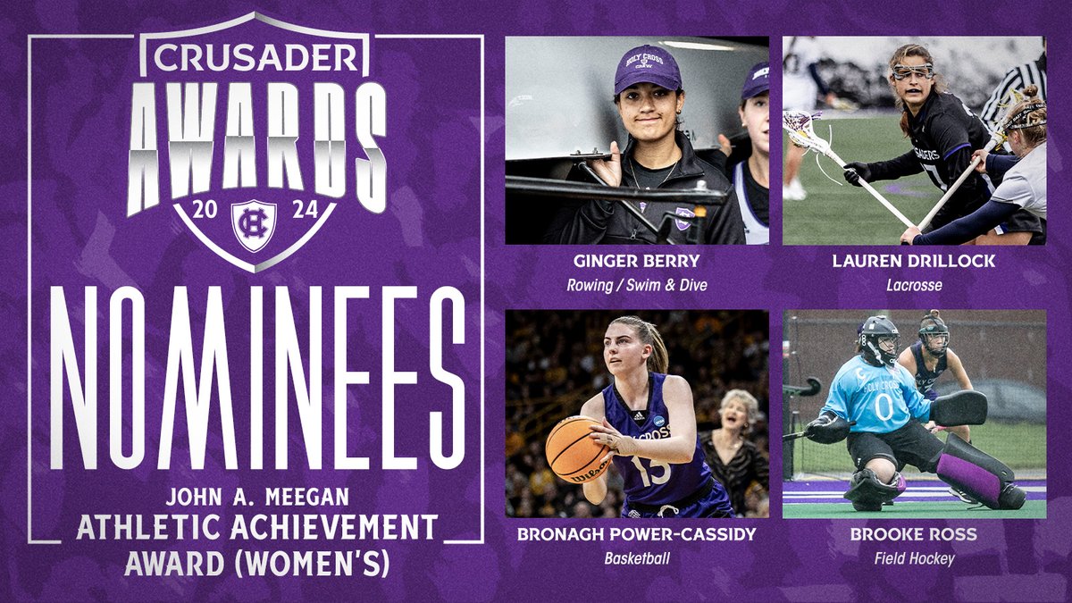 These women have broken records and made a huge impact on Holy Cross. The finalists for the John A. Meegan Athletic Achievement Award! Ginger Berry, @hcrosswrowing & @hcrossswimdive Lauren Drillock, @hcrosswlax Bronagh Power-Cassidy, @hcrosswbb Brooke Ross, @hcrossfh