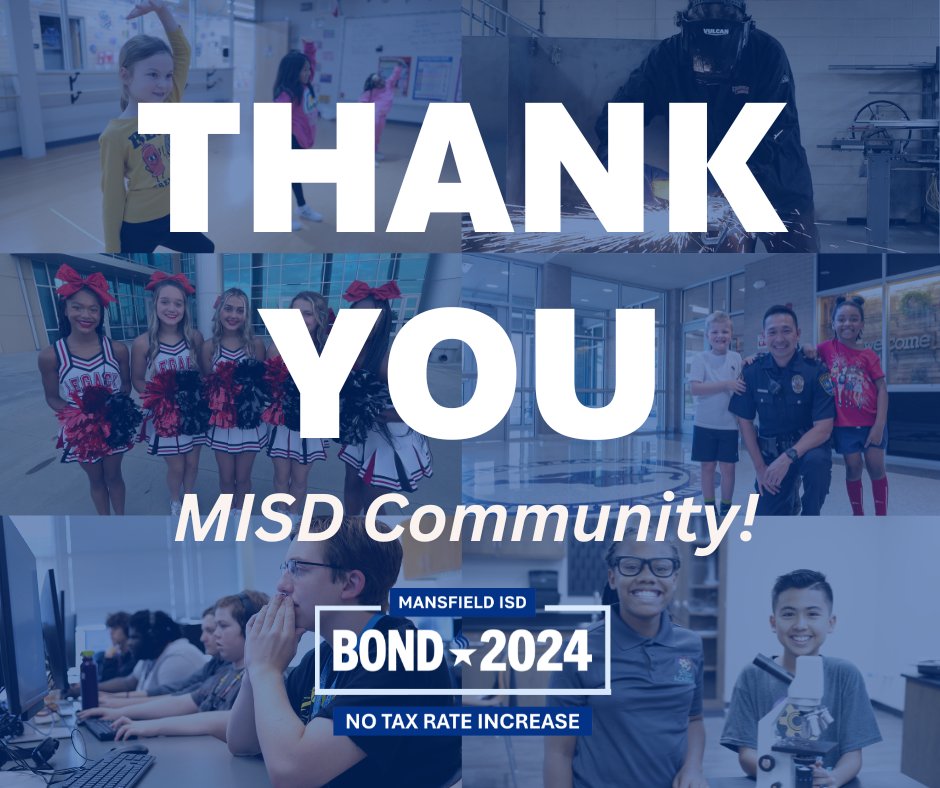 Thank you, MISD for supporting the district by passing Bond propositions A & B! We’ll update you as projects are completed, and we appreciate the generational difference this will make in the lives of our students. Learn more about the propositions here: bit.ly/MISDThankYou