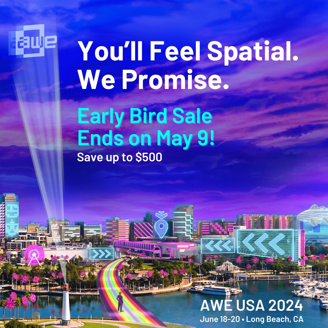 ⏳ Still undecided? Time's ticking away! The Early Bird sale wraps up on May 9th. 📢 Secure your pass now for an unforgettable experience at AWE USA 2024 - it's our breakthrough anniversary edition! ➡️ hubs.li/Q02wdB1f0 #AWE2024 #EarlyBird #Breakthrough