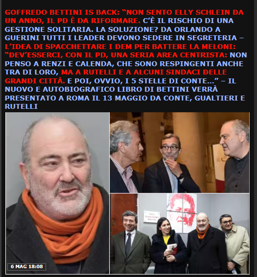 GOFFREDO BETTINI.
Soluzione?«Intanto, serve un gruppo dirigente plurale,ma selezionato sulla qualità. Tutti i leader e le personalità di valore riconosciuto devono sedere in segreteria:da Orlando a Guerini,da Bonaccini a Cuperlo,dalla Tinagli a Gori.».🤦‍‍
dagospia.com/rubrica-3/poli…