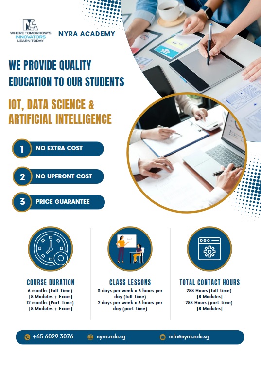 Transforming futures through quality education. Contact Nyra Edu Singapore for excellence in learning experiences. Visit us: nyra.edu.sg/diploma-in-iot…

#nyraacademy #qualityeducation #artificialintelligence #aicourse #robotics #aicoursesingapore