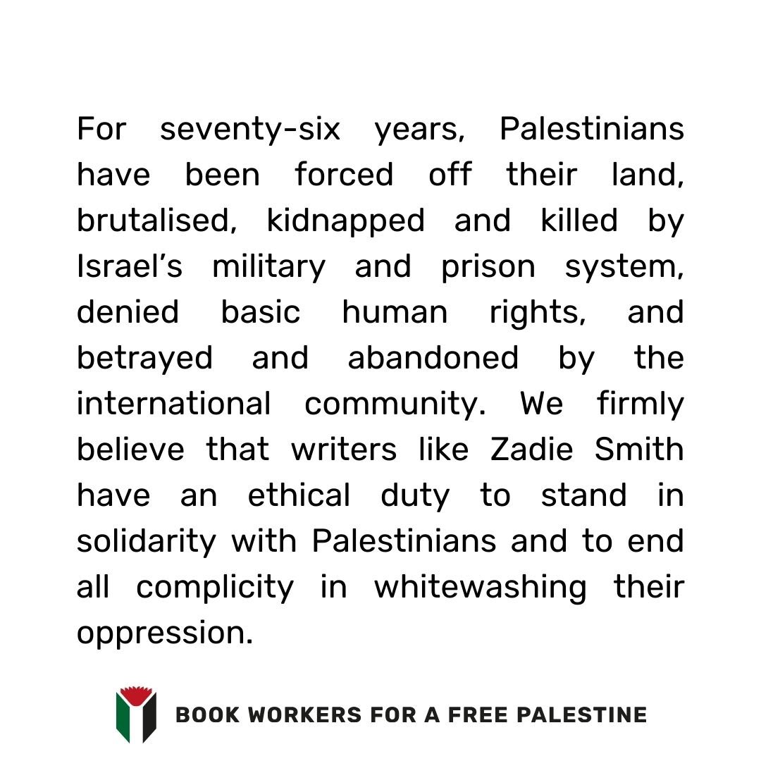 A statement from Book Workers for a Free Palestine on Zadie Smith’s recent essay in the @NewYorker, Shibboleth #zadiesmith