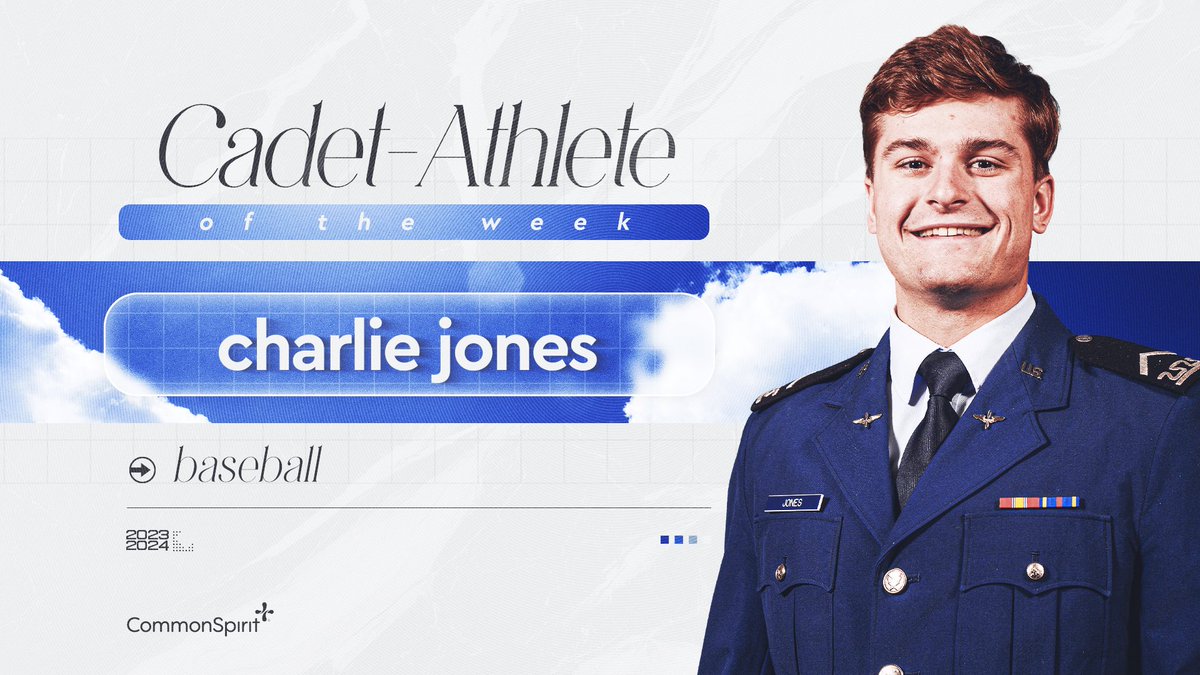 Charlie Jones is your 𝐂𝐚𝐝𝐞𝐭-𝐀𝐭𝐡𝐥𝐞𝐭𝐞 𝐨𝐟 𝐭𝐡𝐞 𝐖𝐞𝐞𝐤 ⚡️ Charlie Jones helped Air Force to a vital series win over San Jose State over the weekend, maintaining the Falcons current postseason position and hitting five home runs in four games. #FlyFightWin