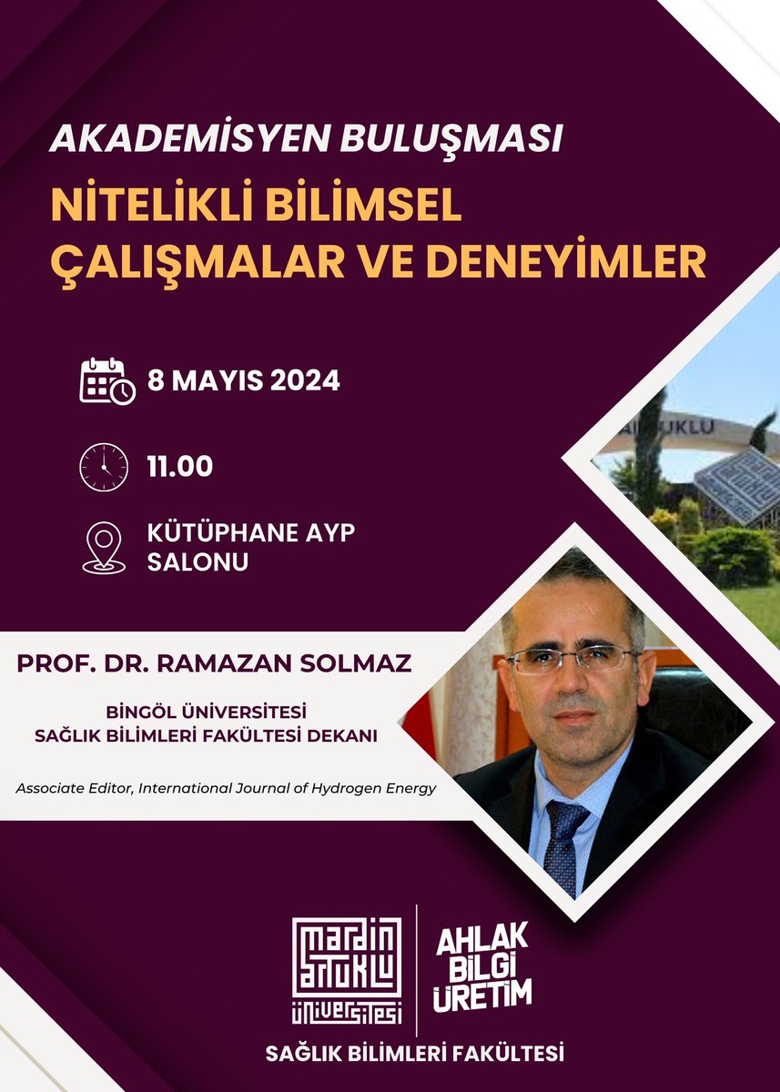 artuklusbf's tweet photo. Akademisyen Buluşması;
 "Nitelikli Bilimsel Çalışmalar ve Deneyimler" başlıklı sunuma  hoca ve öğrencilerimiz davetlidir.
📅8 Mayıs 2024
⏲️ 11.00
📍 Kütüphane AYP Salonu
@ibrahimozcosar @resityildiz79 @rsolmaz01 https://t.co/u6d7Hk8dgT