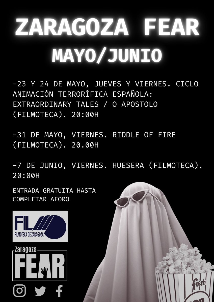 Apunten en la agenda. Todo esto es lo que se viene en mayo y junio gracias a #zgzfear. Bien de pelis en la Filmoteca de Zaragoza, por primera vez en pantallica grande.