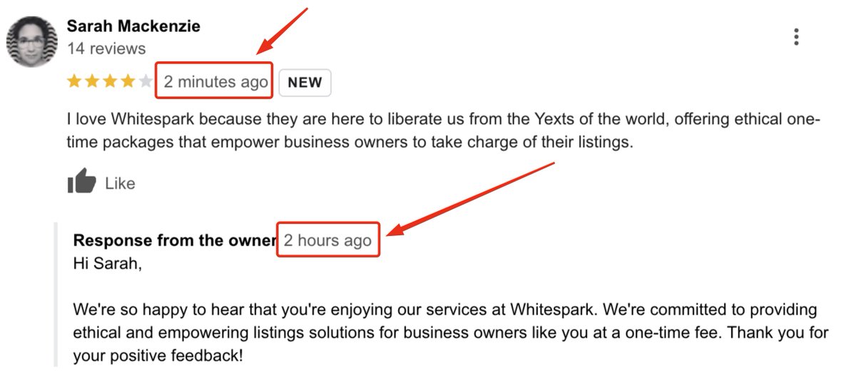 Interesting Local SEO tidbit: A customer left a review 2 minutes ago, but we replied 2 hours ago? Huh? FYI: This can happen when the customer goes back and edits the review. So, if you see something like this and you're wondering what's up, now you know! #seo #localseo