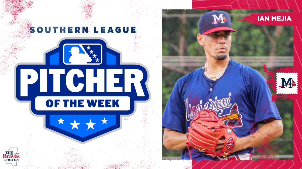 Congratulations to M-Braves starter Ian Mejia (@_ianmejia), who was named Southern League Pitcher of the Week today by Minor League Baseball (@MiLB). Read More milb.com/mississippi/ne…