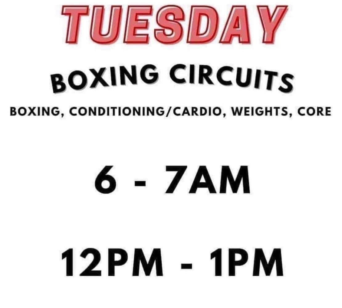 Marks Tuesday sessions £5 Circuit training, bag station, pad work and full use of the gym “resistance and cardio” Aimed at all levels of fitness and boxing All sessions are mixed TJ’s Evolve Boxing Gym, Morley LS27 0QH