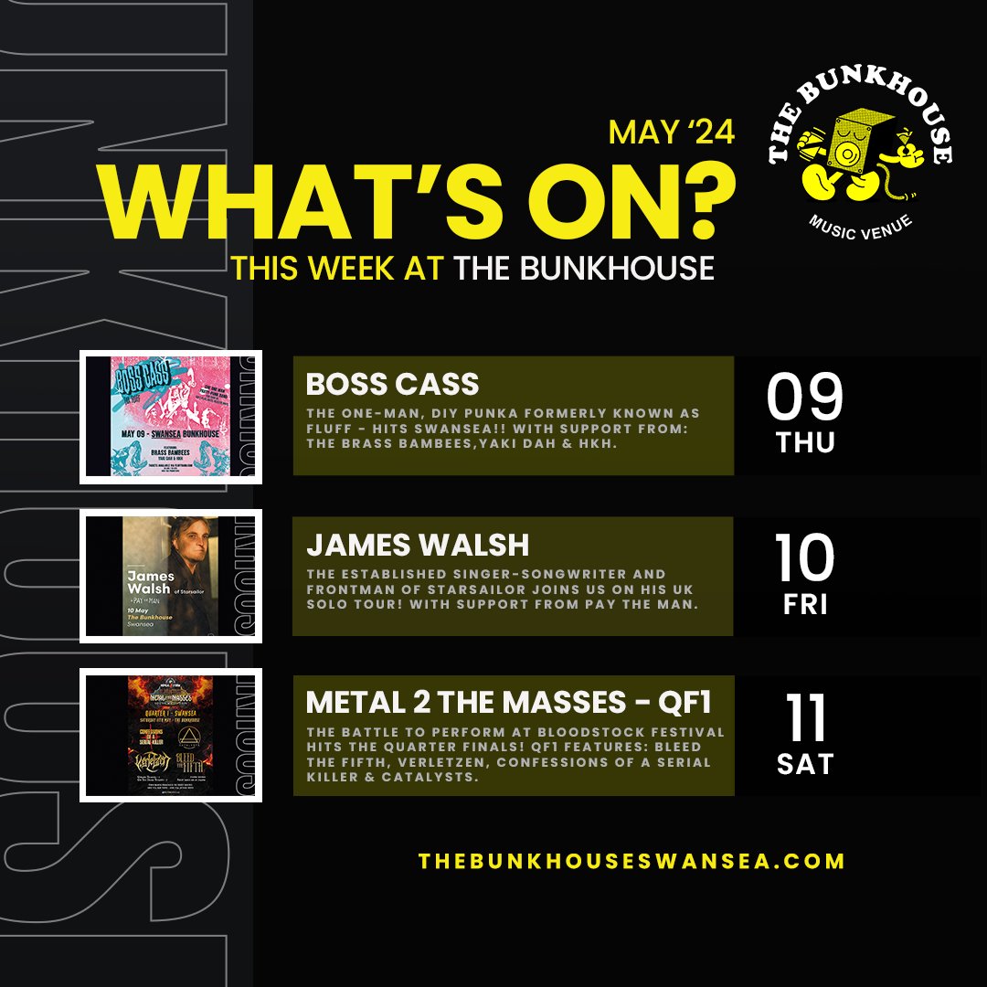 Check out this week's gigs and events at The Bunkhouse Swansea 🏴󠁧󠁢󠁷󠁬󠁳󠁿👇

🎟️ thebunkhouseswansea.com

#TheBunkhouse #BunkhouseSwansea #Swansea #Abertawe #WhatsOnSwansea #Cymru