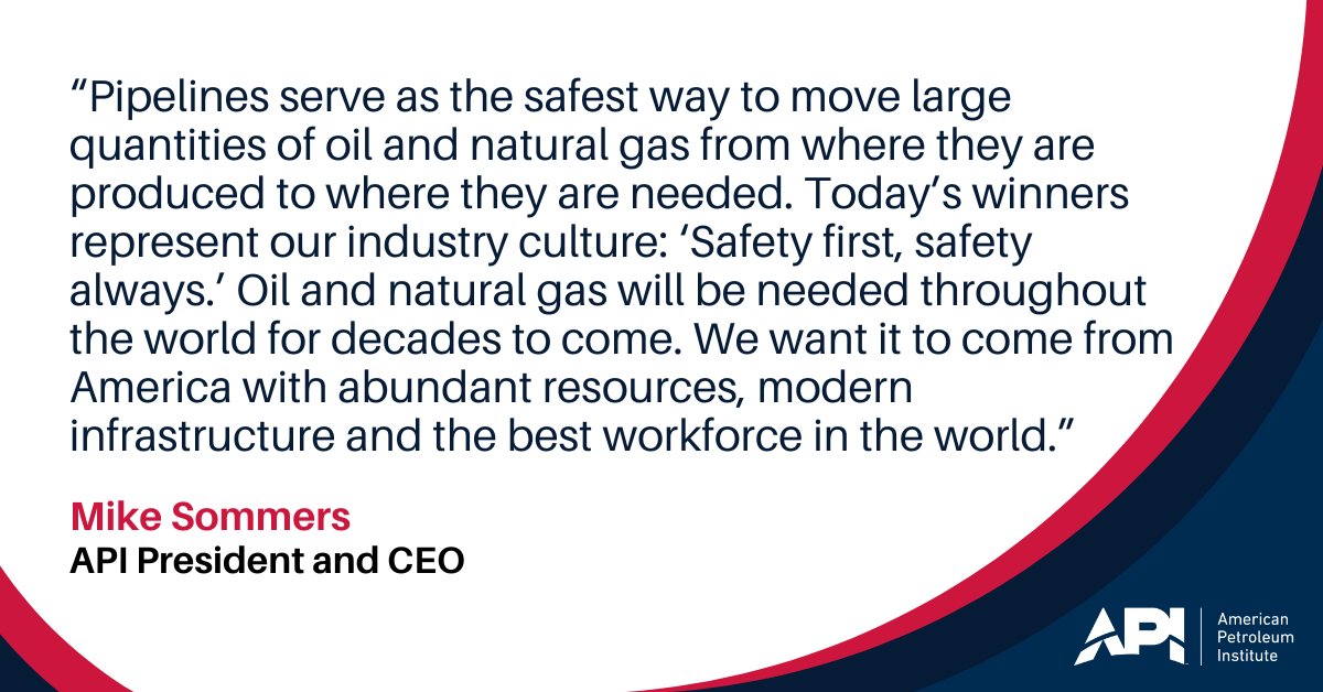 Today, API announced the 2023 Distinguished Pipeline Safety Awards, which recognized @MonroeEnergy, @exxonmobil and @MarathonPetroCo for their commitment to safety, community engagement and work to advance a zero-incident culture. Read more here: api.org/home/news-poli…