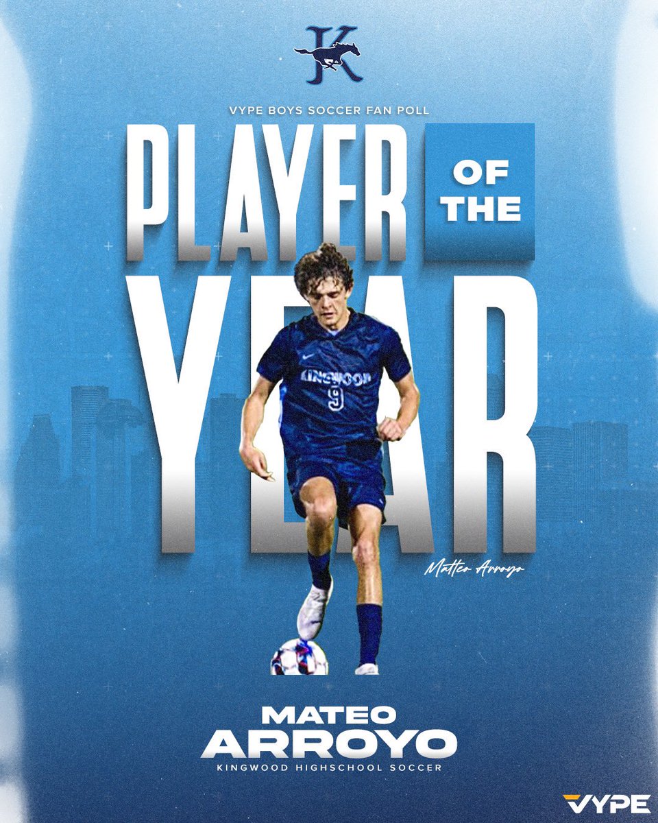 Congratulations to Mateo Arroyo of Kingwood Boys Soccer for winning the VYPE HOU Boys Soccer Player of the Year Fan Poll! #playeroftheyear #vype #txhssoccer