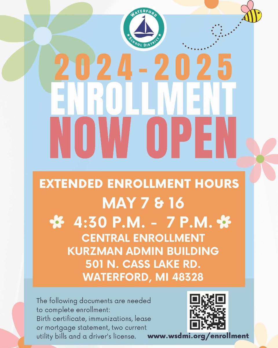 WSD is offering extended enrollment hours for the 2024-2025 school year. Our Central Enrollment office will be open late on May 7th and 16th from 4:30 pm – 7 pm to accommodate busy families. Visit our website for more information wsdmi.org/enrollment. #EnrollToday