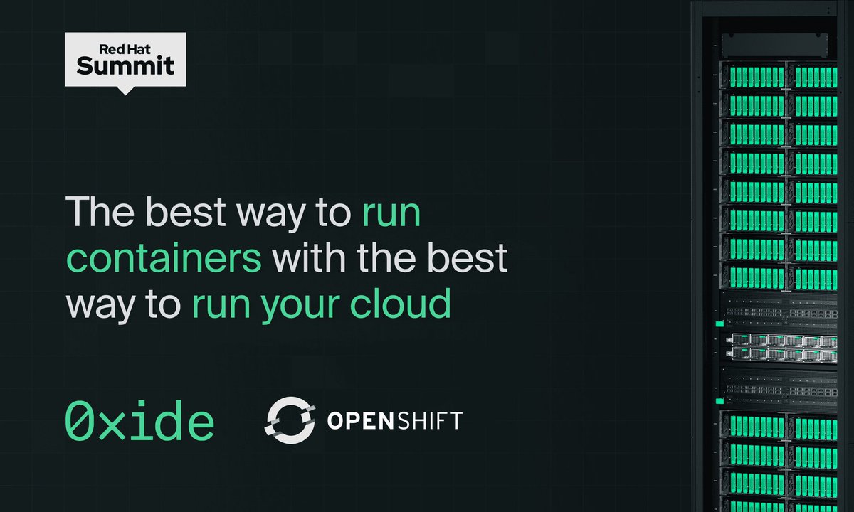 Get ready for Red Hat OpenShift Container Platform on the Oxide Cloud Computer! We'll demo the solution this week at #RHSummit booth 306. Interested in being one of the first to experience Red Hat on Oxide? Sign up here for more information: forms.oxide.computer/rhs2024