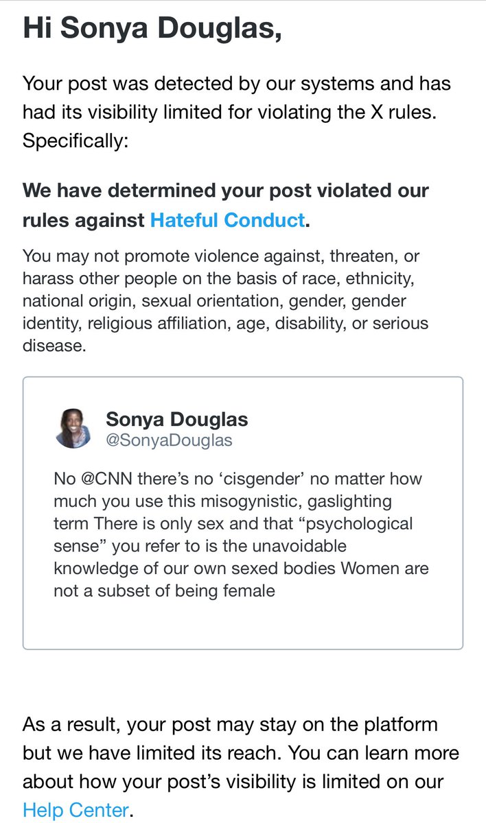 Interesting what passes for ‘hateful conduct’ these days @X @elonmusk please advise when a woman may speak truth to power on this platform, and when she must content herself with posting positive content that will allow misinformation to go unchallenged