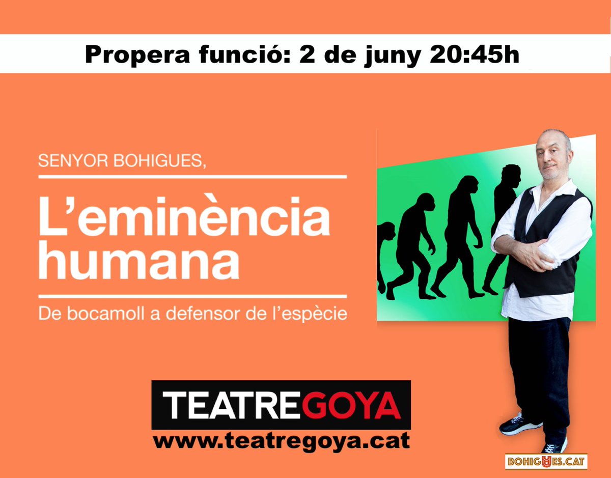 La 7ª funció de #LeminenciaHumana al @Teatre_Goya de #Barcelona 💪 Salut i a riure! 👉 teatregoya.cat/ca/ex/sr-bohig…