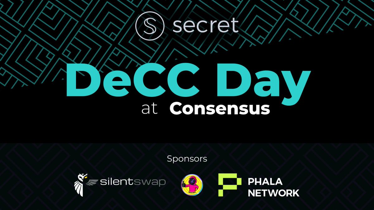 Announcing #DeCC Day at Consensus, a special @consensus2024 side event! 
Sponsored by @SilentSwapcom and @PhalaNetwork! 

Join us May 28th, 6pm-10pm for an evening of innovation, networking, and a deep dive on Decentralized Confidential Computing! 
RSVP👇
lu.ma/14sm2jm2