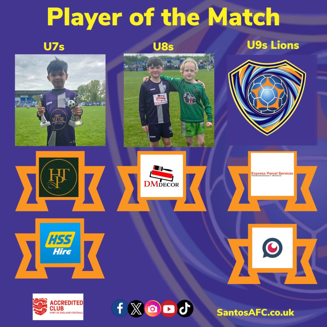 🏆Player of the Match 04/05/24 - 06/05/24

#U7s -   🏆Ayaan 🏆

#U8s  - 🏆Bobbie and Joey🏆

#U9sLions - No Game  

Keep up the good work!  🏆

With thanks to our sponsors #DMDecor #hydeplatinumtravels #HSSProservice #eps_expressparcelservices 
#foresightitservices