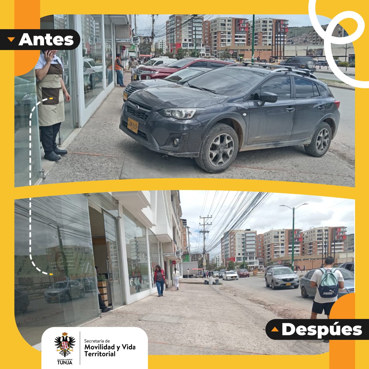 Nuestros agentes de tránsito realizan operativos de despeje en el paso para peatones frente al C.C Unicentro en la ciudad de #Tunja.

Recomendamos no estacionar en lugares prohibidos para mantener libre el espacio público para peatones.

#ConectandoConLaMovilidad
