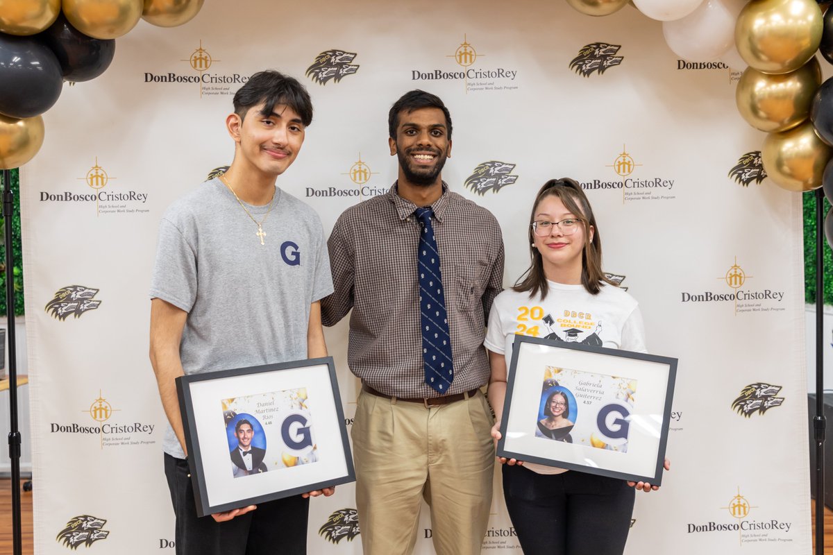 Huge congratulations to @DonBoscoCR students Daniel and Gabriella for their acceptances to @Georgetown! Daniel and Gabriella recently shared this news at DBCR's College Signing Day, highlighting DBCR students' achievements and hard work!
