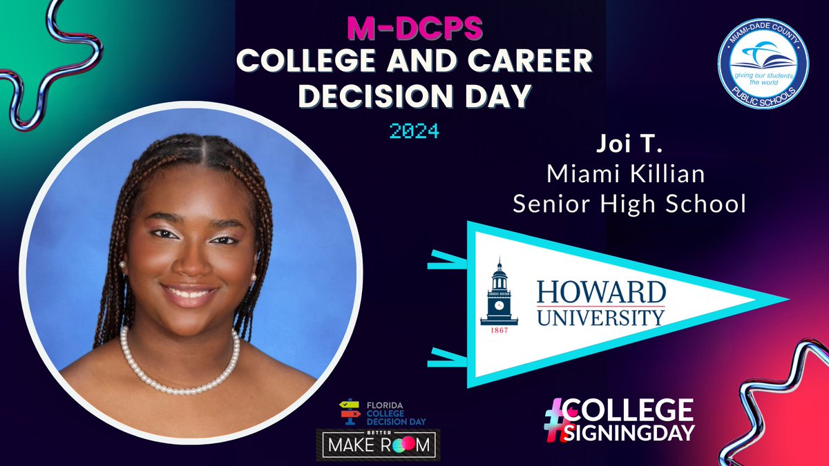 Today @MDCPS celebrates #CollegeSigningDay! Joi T. from @miamikilliansr will be attending @HowardU @BetterMakeRoom #CollegeReady #YourBestChoiceMDCPS @MDCPSSouth @SuptDotres @LDIAZ_CAO @ReachHigher @FLCollegeAccess