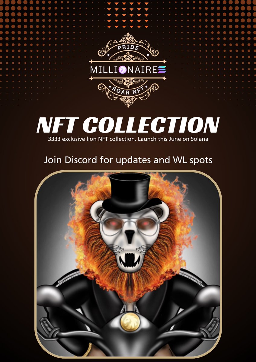 Coming to Solana this June …..

⭐️Pride Millionaires⭐️

🔥 3333 exclusive lion NFTs with over 350 traits ‼️
 🤝 Experienced and doxxed CEO 
⛓️ Part of the #MillionToken Ecosystem 
🎨 Exclusive handmade art in airbrush style
🗺️ Epic Roadmap 

Don’t fade on this, these are going…