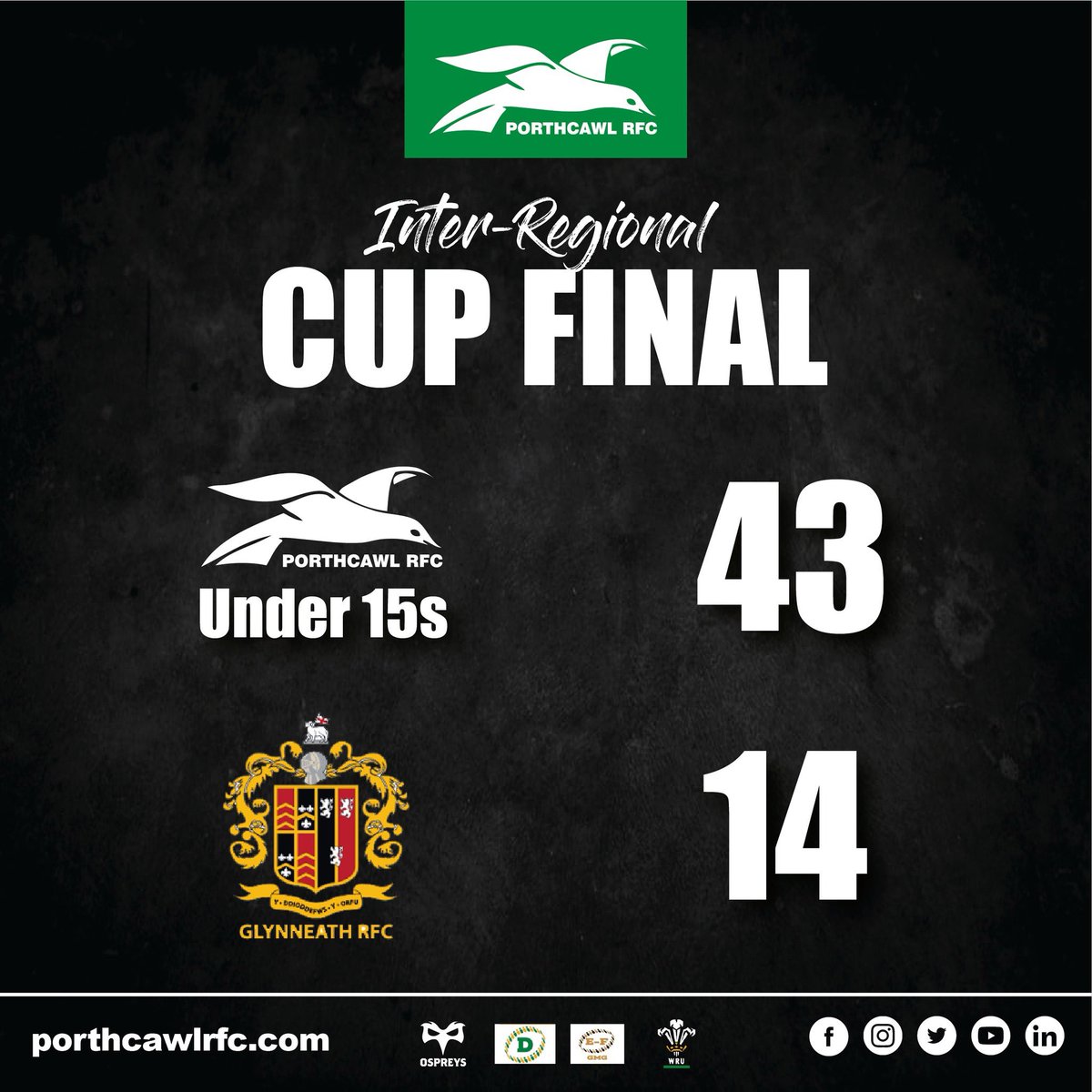 Ospreys Champions 🏆

Congratulations to our Under 15s who are Ospreys Champions following their 43 - 14 win against a quality Glynneath team in the the Inter-Regional Cup final. Some superb tries scored!

Well done lads 👏

...
#ProudClub
💚🖤