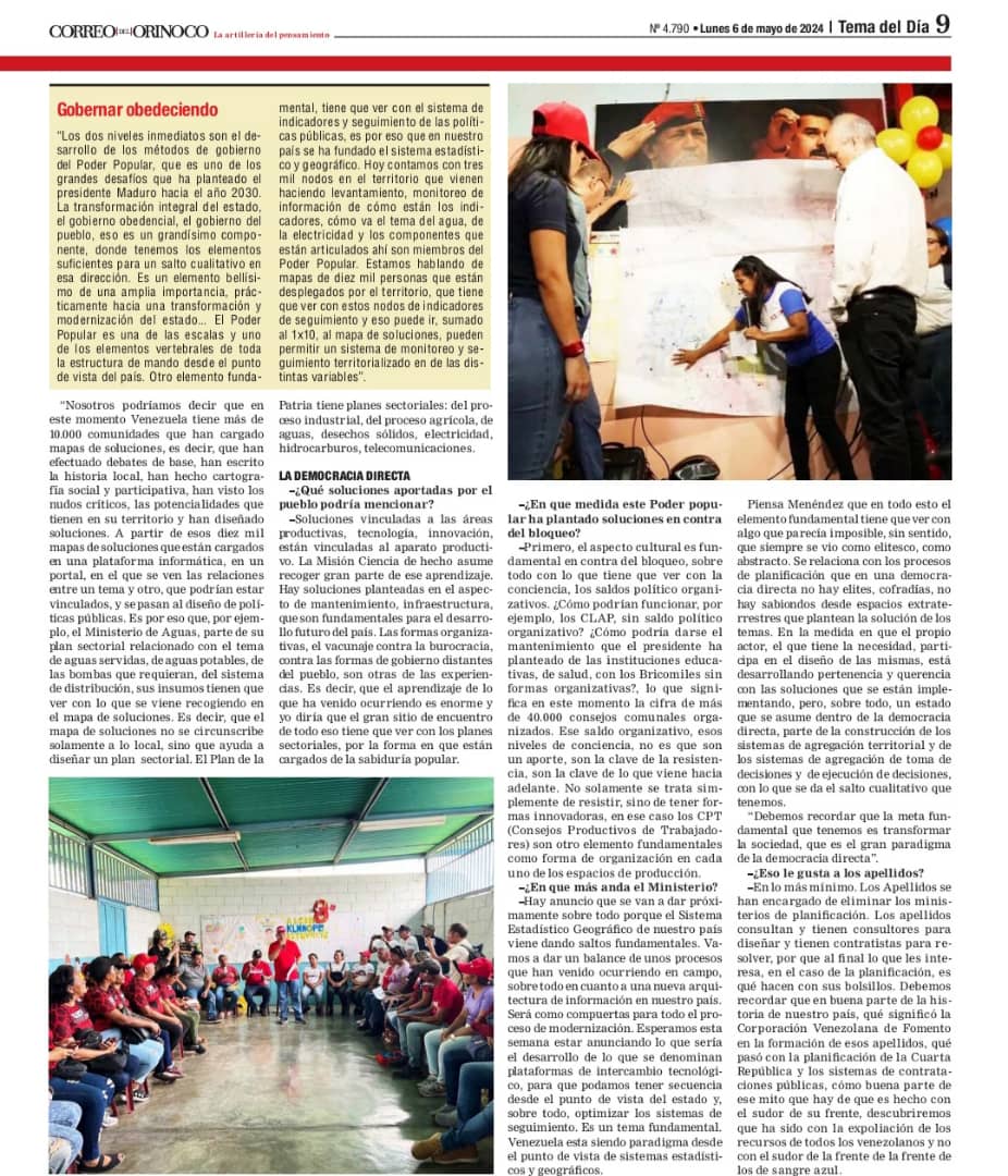 #Entrevista || VP Planificación, @rmenendezp: Venezuela tiene más de 10000 comunidades que han desarrollado su mapa de soluciones. Entrevista realizada por el Correo del Orinoco @diario_orinoco. Léela a través de acortar.link/H8FKDy #PatriaSeguraConNico