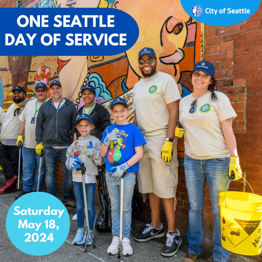 Are you ready to help make Seattle a better place? Take action & give back at the One Seattle Day of Service on Sat., May 18! Join Mayor Bruce Harrell, thousands of volunteers, & 70+ community partners as we come together to make a difference! Sign up: seattle.gov/mayor/one-seat…