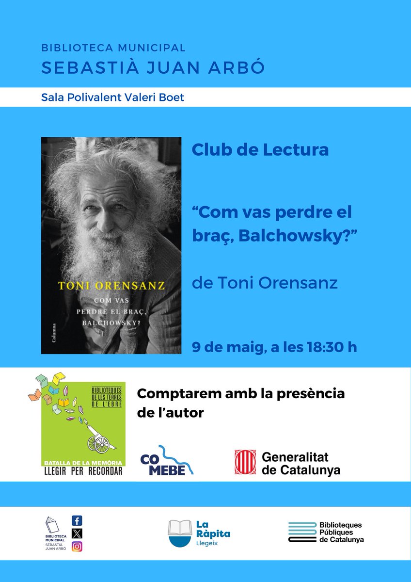 Aquesta setmana tenim Club de Lectura i ens visita l'autor del llibre, Toni Orensanz! Activitat oberta a tothom. #CulturaRàpita24 #LaRàpitaLlegeix