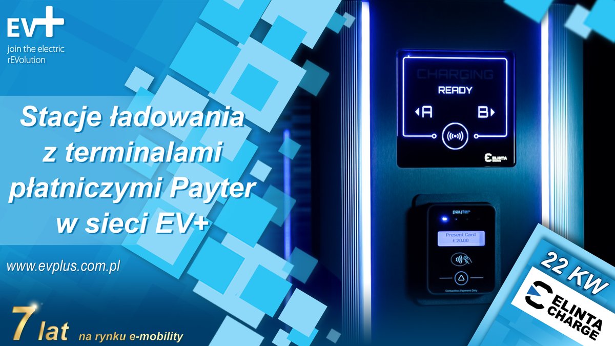 EV_PLUS_'s tweet photo. Od środy 8 maja zapraszamy na Targi Stacja Paliw  EXPO XXI Warszawa gdzie  zaprezentujemy stacje @ElintaCharge  z terminalami, które zgodnie z  nowo obowiązującymi przepisami AFIR umożliwiają  płatności jednorazowe ad-hoc  bezpośrednio za pomocą kart płatniczych #elektromobiność https://t.co/C49vwSluVR