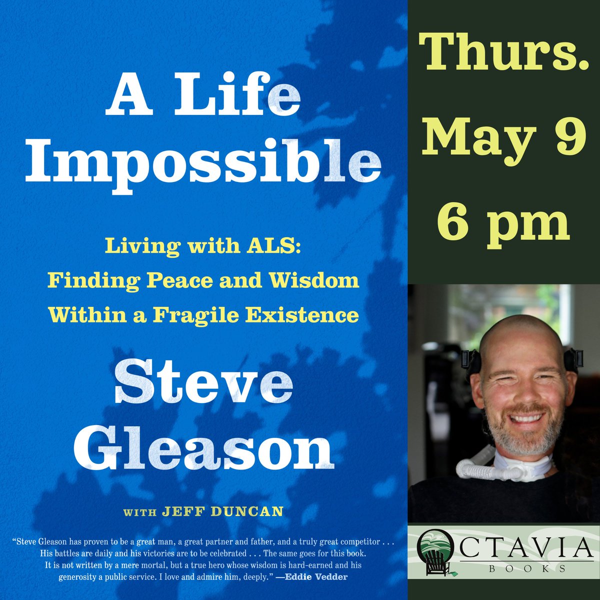 Join us with former @Saints player @SteveGleason for a special evening celebrating his new memoir, A LIFE IMPOSSIBLE: Living with ALS: Finding Peace and Wisdom Within a Fragile Existence, appearing with reporter @JeffDuncan_ . Ticket information at octaviabooks.com/event/life-imp…