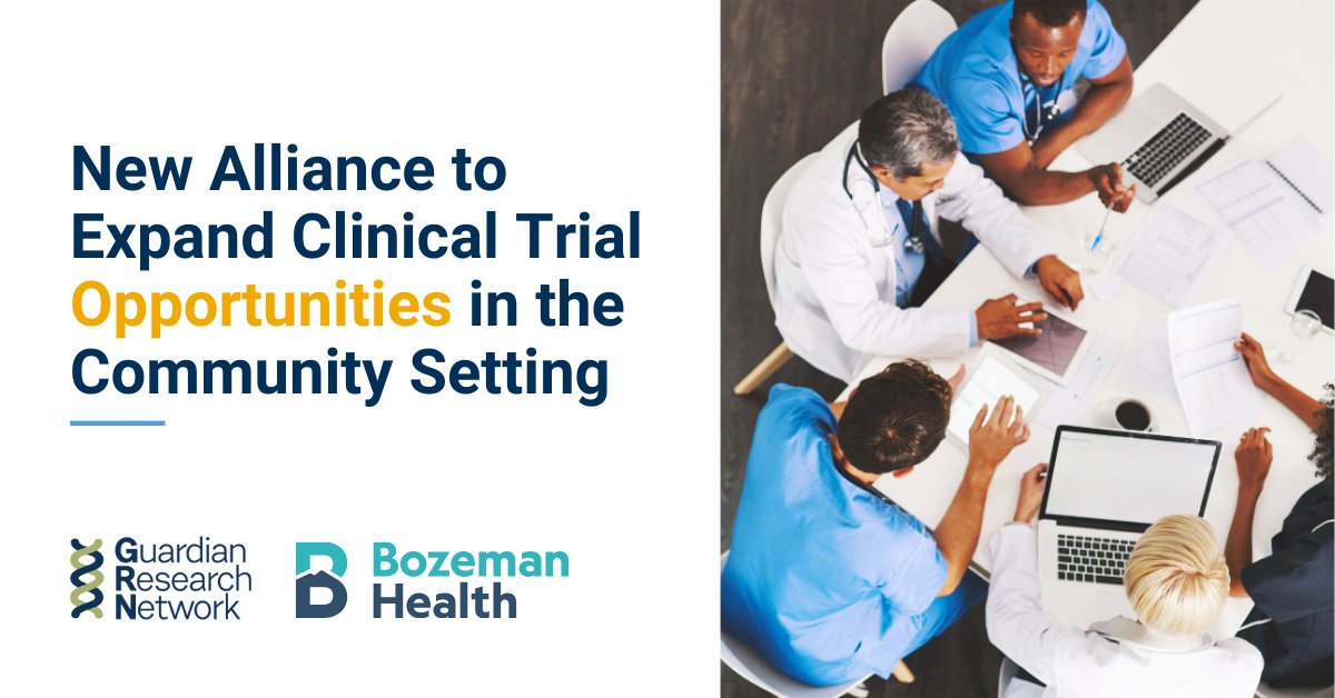 Bozeman Health is the newest GRN member! GRN’s pre-screening capabilities will expand Bozeman’s #ClinicalTrial program to empower innovations in Montana #CommunityHealth.

Click here to learn more: guardianresearch.org/bozeman-health…