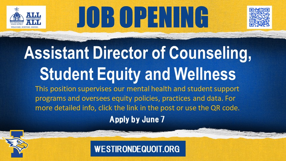 ☑️Are you the right fit? We hope so! We are looking for a new Assistant Director of Counseling, Student Equity & Wellness. Salary range: $83,000 to $103,000 (and/or commensurate with experience). Learn more (Administration): bit.ly/Admin_WICSD
