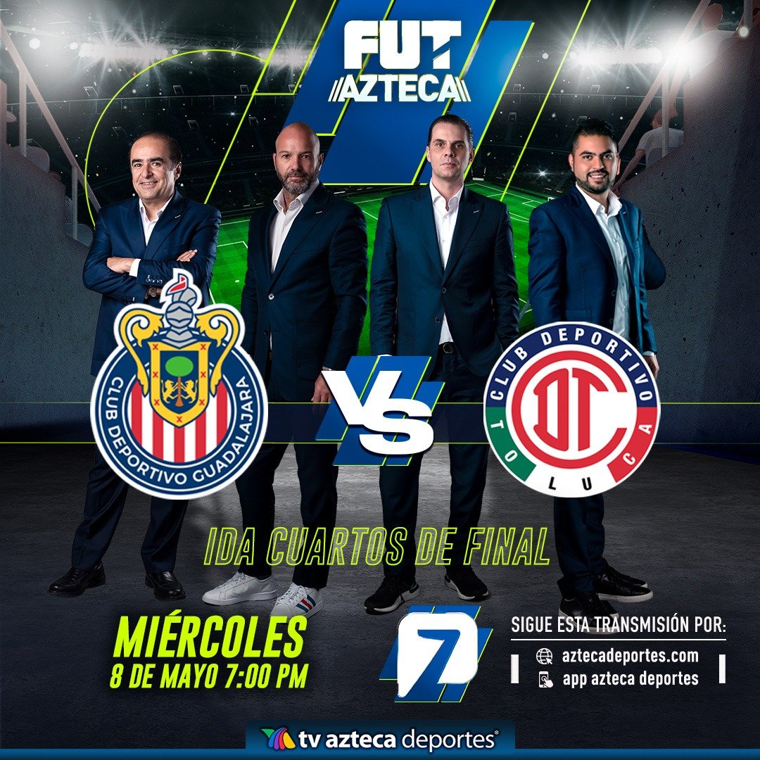 ¡LIGUILLA BOTANERA! TV Azteca Deportes confirma la transmisión del partido de ida por los cuartos de final del Clausura 2024 entre Chivas y Toluca, a través de la pantalla de Azteca 7.