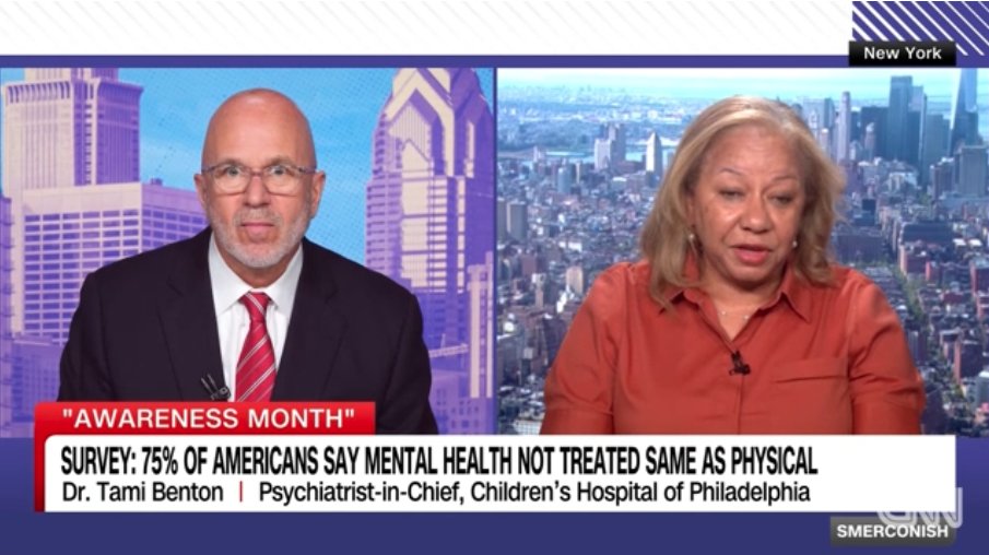 Our Psychiatrist-in-Chief, Dr. Tami Benton, was on @smerconish's @CNN show discussing mental health & the challenge of not enough professionals being trained for the current & future need in the psychiatry space. Watch here: ms.spr.ly/6019YpPXx. #MentalHealthAwarenessMonth