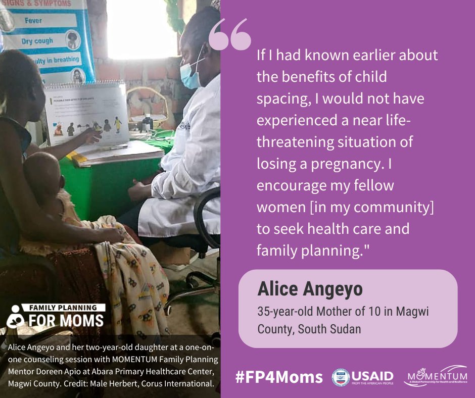 How can we protect moms against preventable conditions? 1 way is through #FamilyPlanning, and in #SouthSudan we've trained 400 health workers at 24 facilities across the country on it. Learn how one of these health workers helped Alice choose an implant: usaidmomentum.org/contraceptive-…