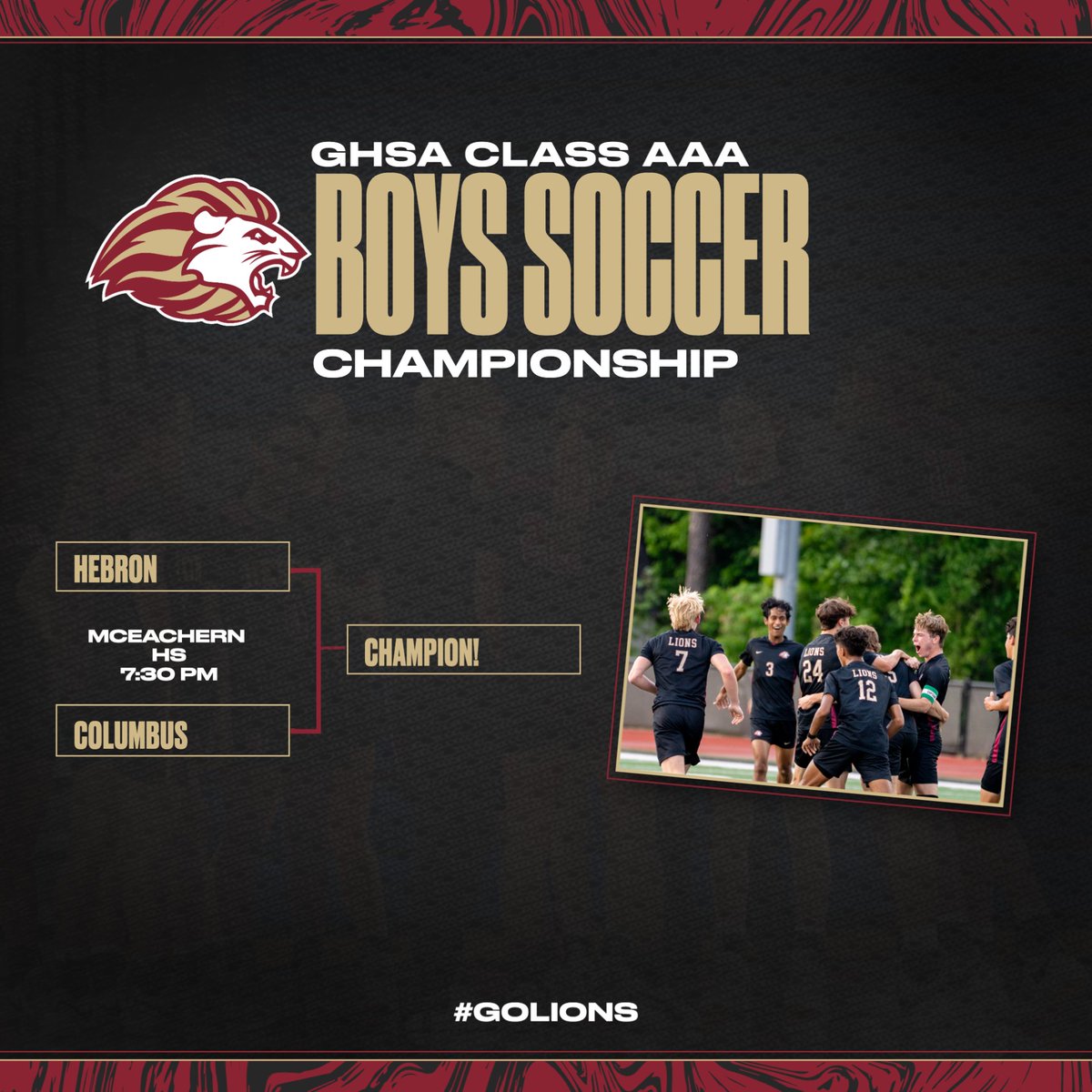 Join us at McEachern HS for the GHSA 3A Boys Soccer State Championship! Wednesday | 7:30 p.m.