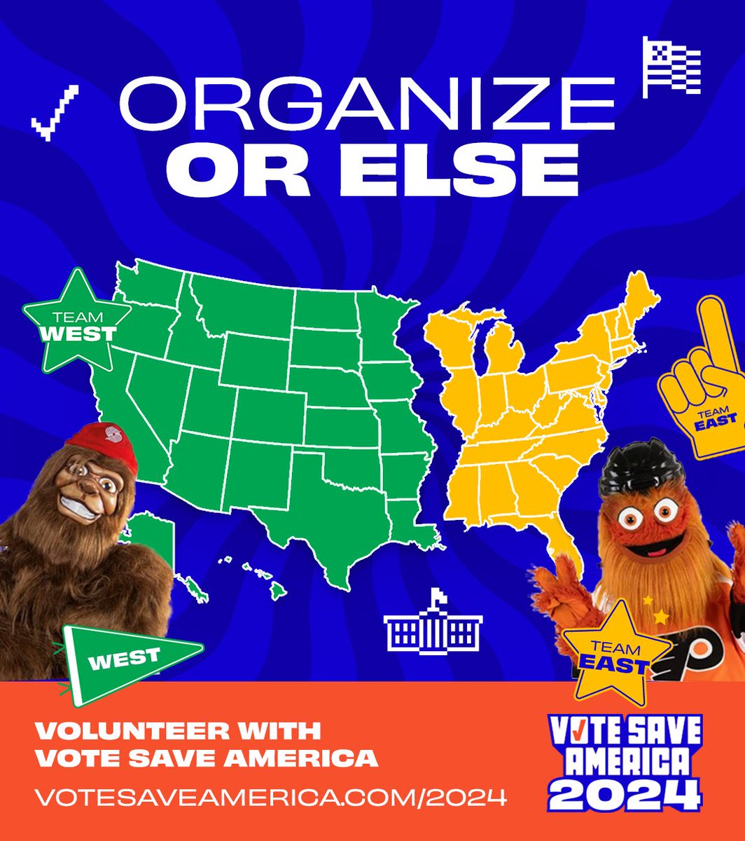 We got MAGA losers to stop up and down the ballot. That’s why we're launching our 2024 volunteer program, Organize Or Else! It’s the battle of the coasts to see who can do more to defend democracy. Join a team today! LFGG!!!! 👇 votesaveamerica.com/2024