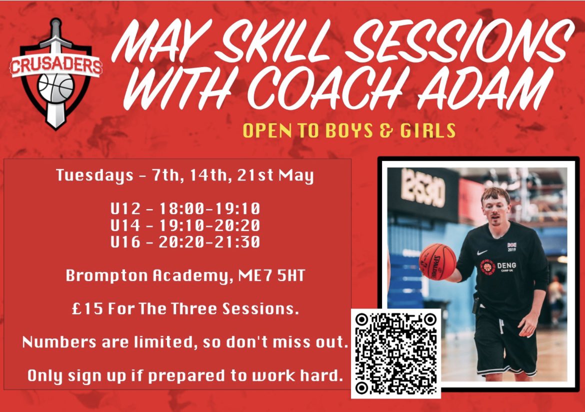 🛡️⚔️ SKILL SESSIONS 🏀 No rest for Coach Adam, he’s back on the floor tomorrow after winning a national championship yesterday to deliver skill sessions to U12, U14 & U16. 🔗 Sign up here: club.spond.com/landing/course… #WeAreCrusaders