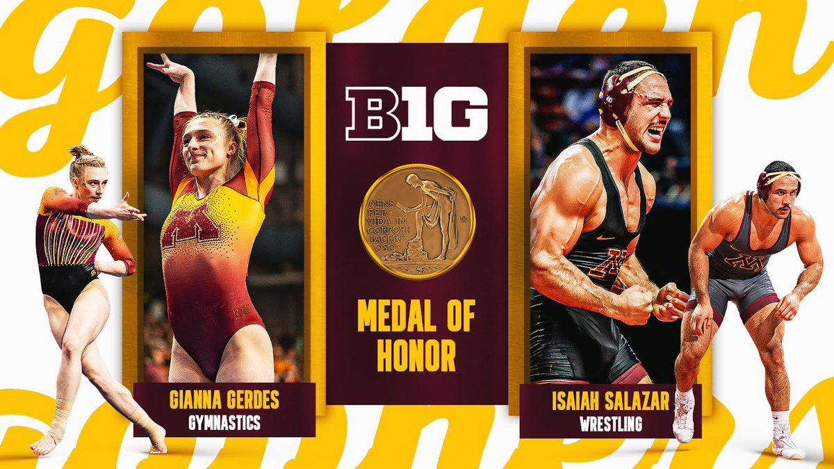 The Big Ten Medal of Honor is the highest honor a graduating student athlete competing in the Big Ten can achieve. Congratulations to @GopherWrestling Isaiah Salazar and @GopherWGym Gianna Gerdes on the honor! #Gophers