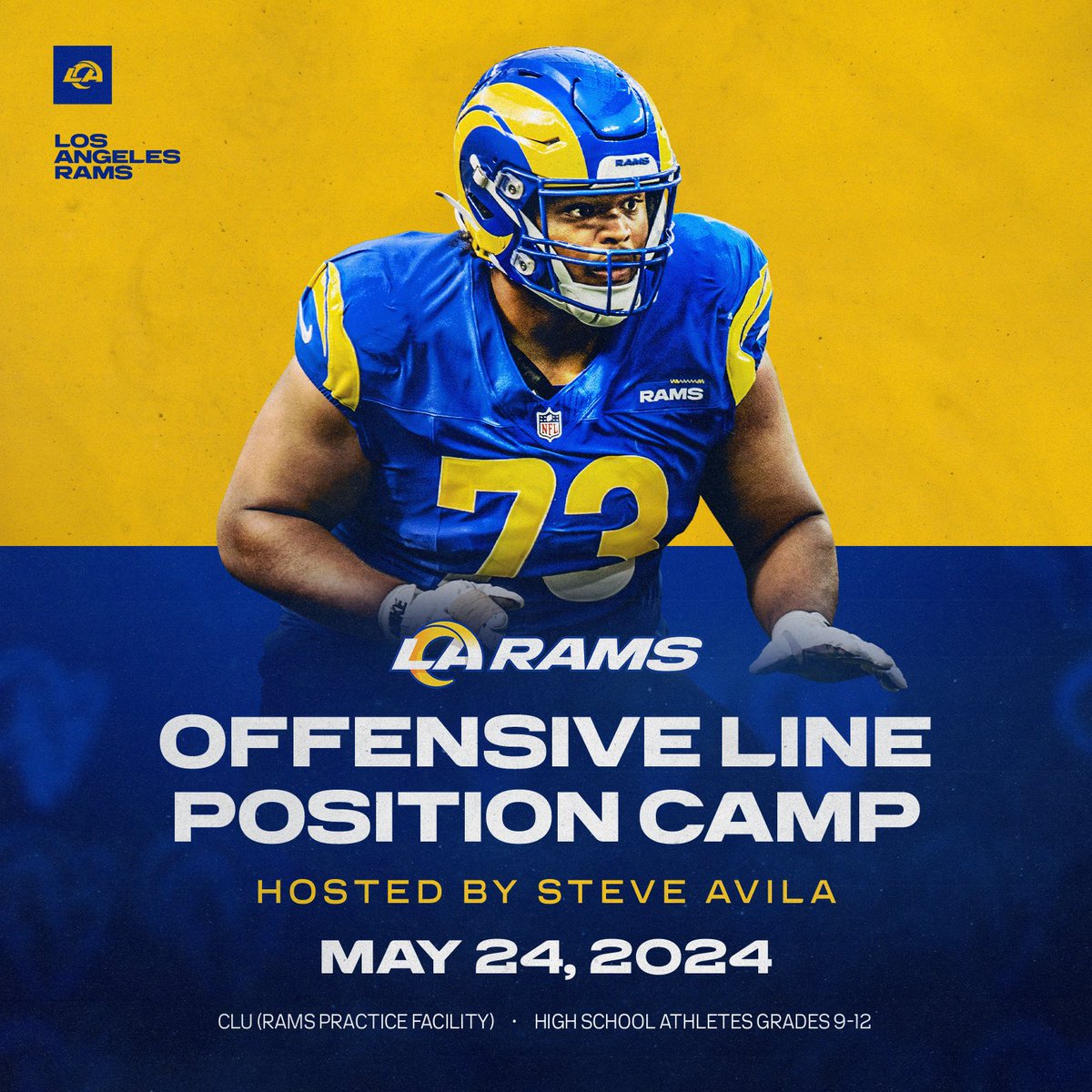 🗣️ Calling all Offensive Lineman @Stevelavila x @RamsNFL Offensive Line Position Camp on Friday, May 24th at the Rams Practice Facility! » bit.ly/4dngufD