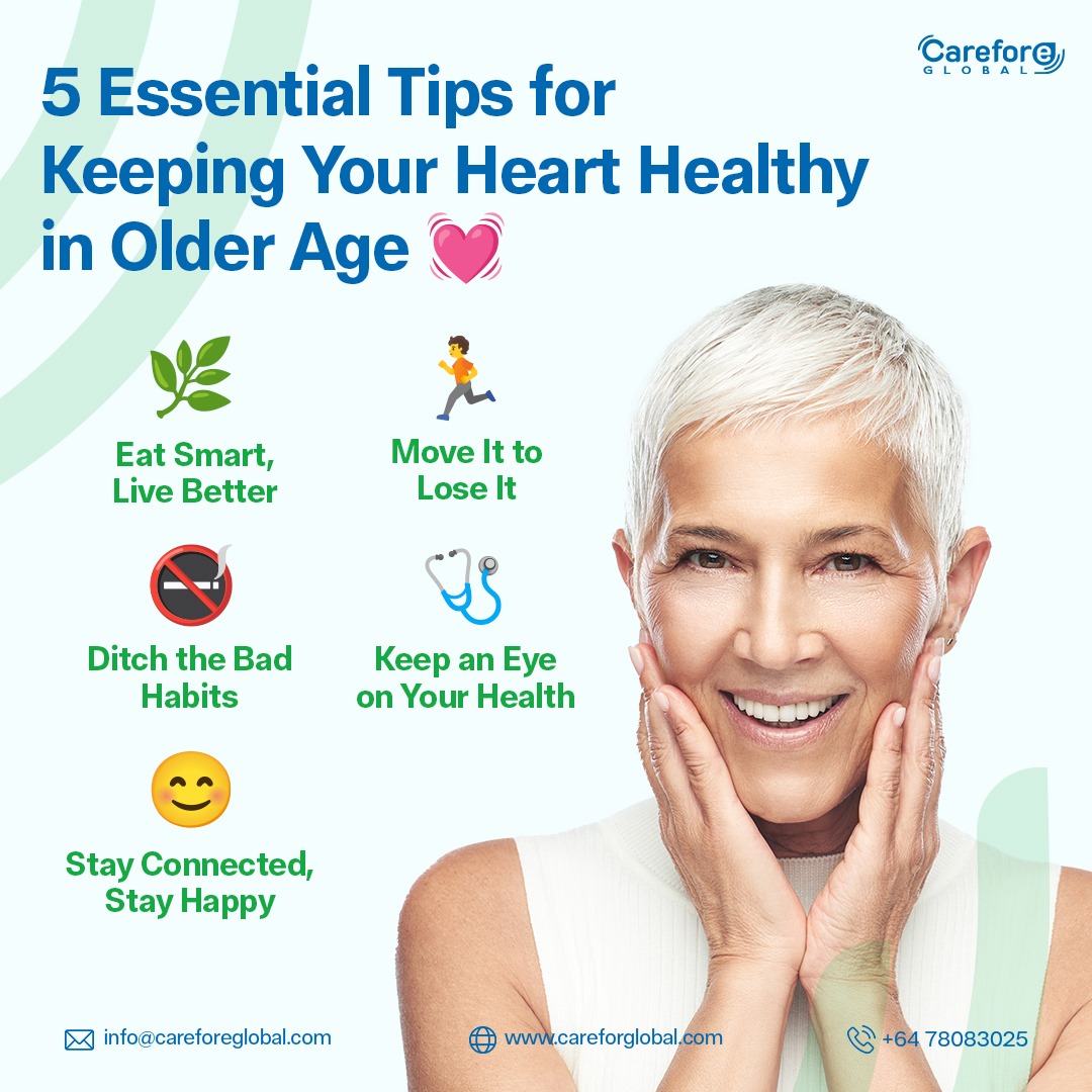 A healthy heart is key to living a long and fulfilling life, especially as we get older. Here are five essential tips to help you maintain a strong and healthy heart👇💙#HeartHealth #HealthyAging #SeniorWellness #HeartCare #HealthyHabits #HeartStrong #ActiveLiving