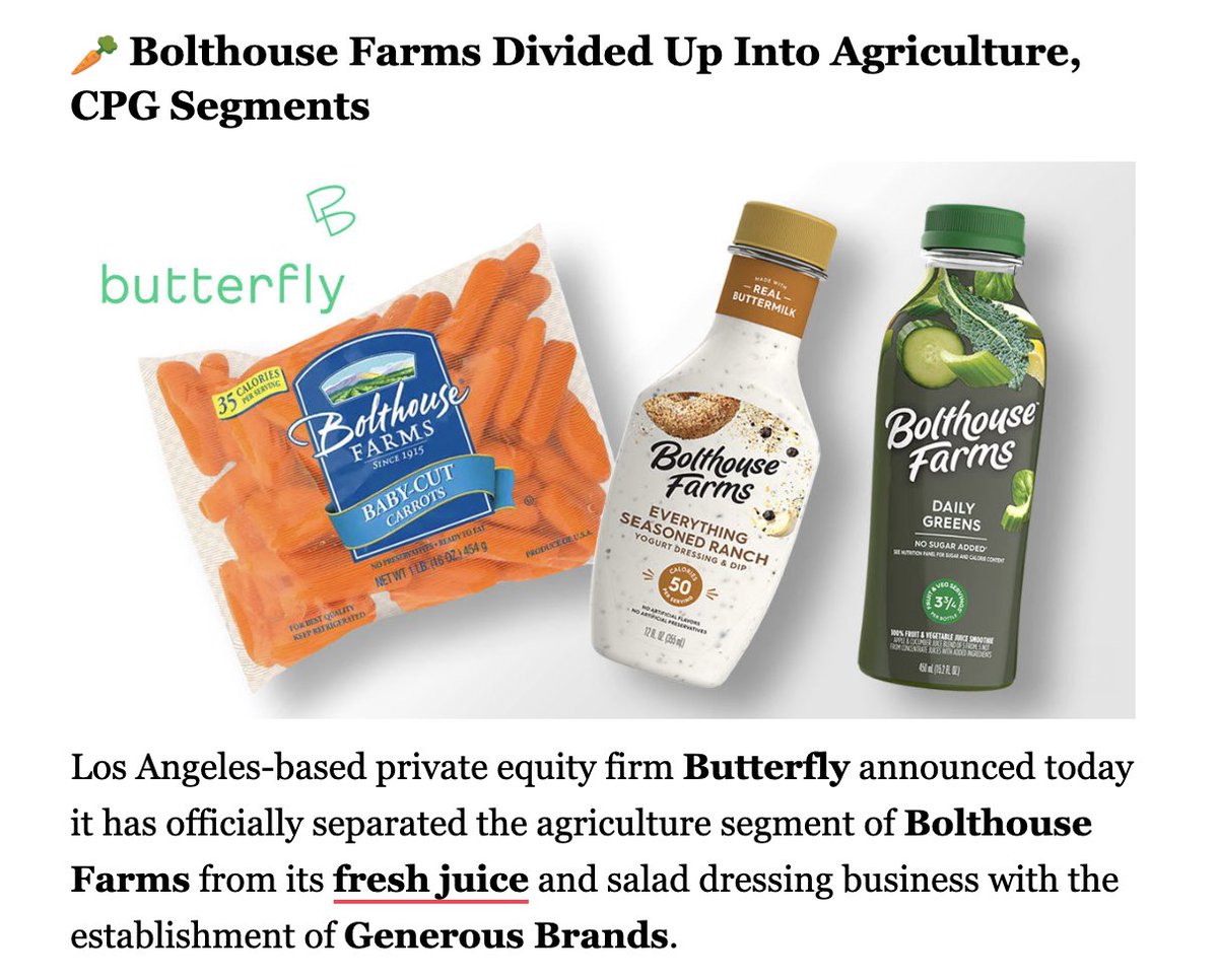 Bolthouse is splitting up their fresh juice biz from their salad dressing + veggie products