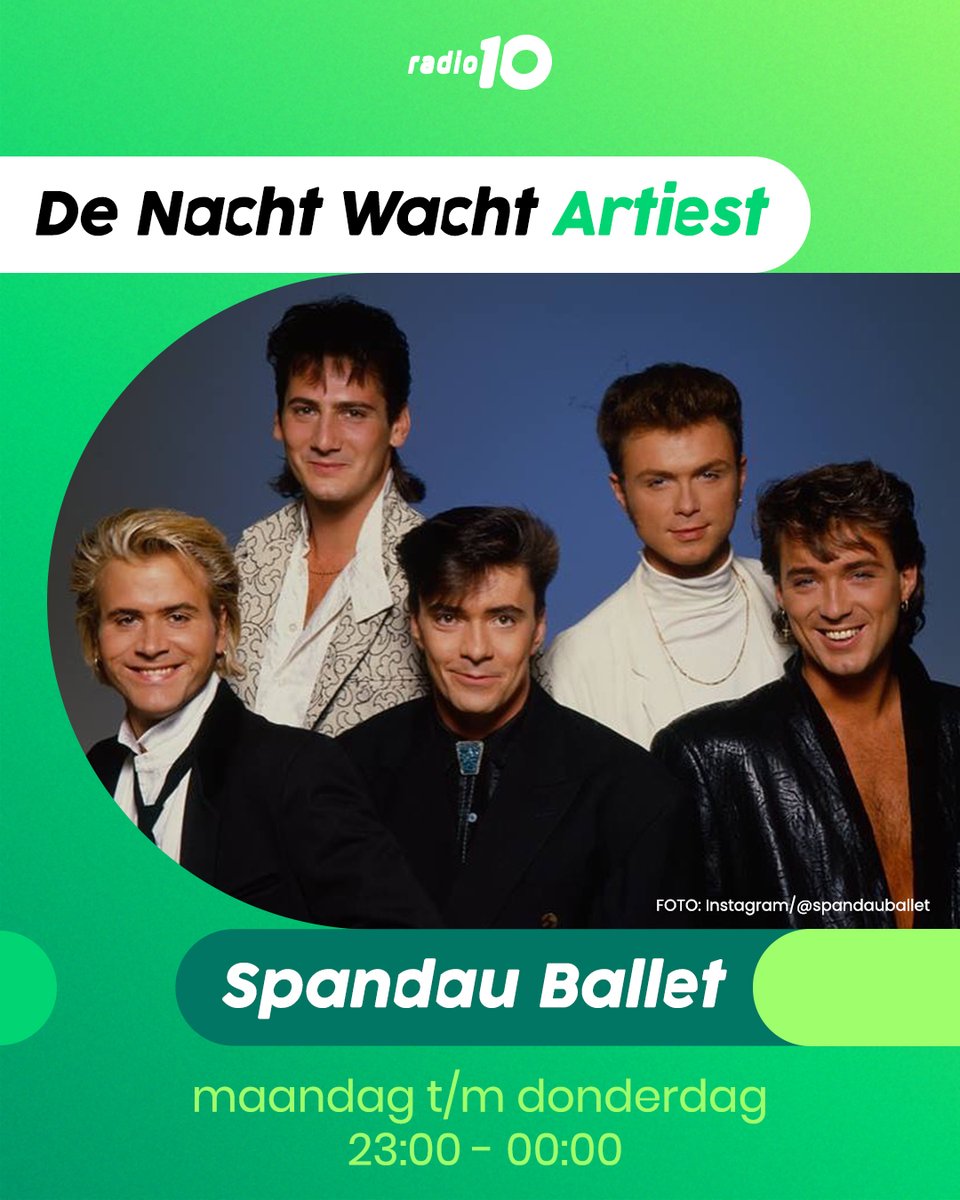 Vandaag in De Nacht Wacht:
🎤 Artiest: Spandau Ballet
🎸 Live Track: Anouk
📨 Ingezonden Top3!
Luister je mee? 🤩
#deNachtWacht #radio10 #spandauballet