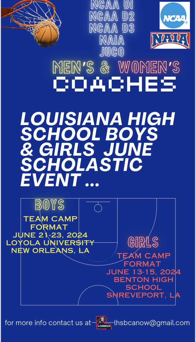 Calling all D1 , D2 , D3, Juco & NAIA Coaches ❗️ June 21st-23rd come see some of the best HS boys teams in the boot compete at the June Scholastic Event in New Orleans , LA .