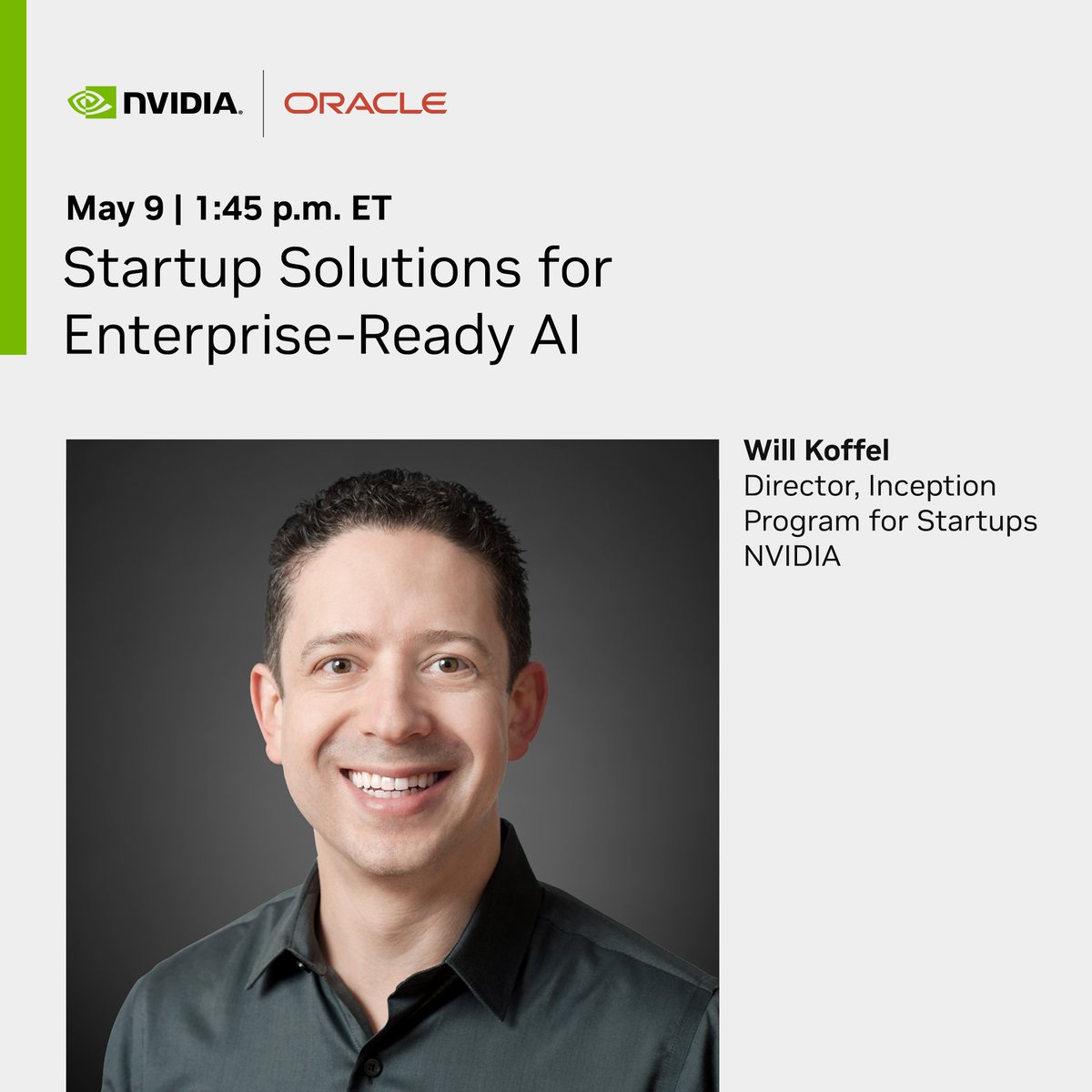 Join us for an engaging panel discussion that brings together trailblazing AI startups building the tools of the AI paradigm shift for enterprise-ready solutions at #OracleDevLive. Hear from NVIDIA's Will Koffel, (cont) nvda.ws/3we34C1